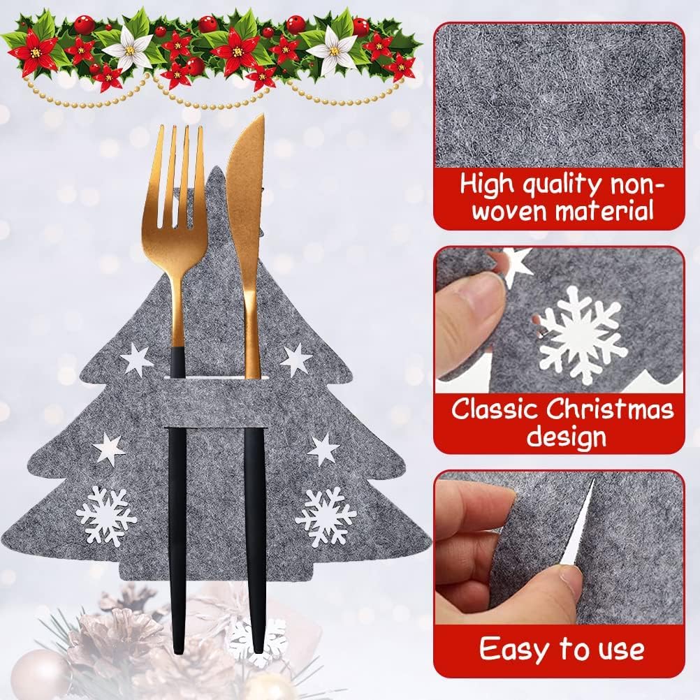 Housses De Couverts En Feutre Père Noël - Lot De 6 Avec Motifs Différents - Range-couverts Réutilisable Pour Noël - 7