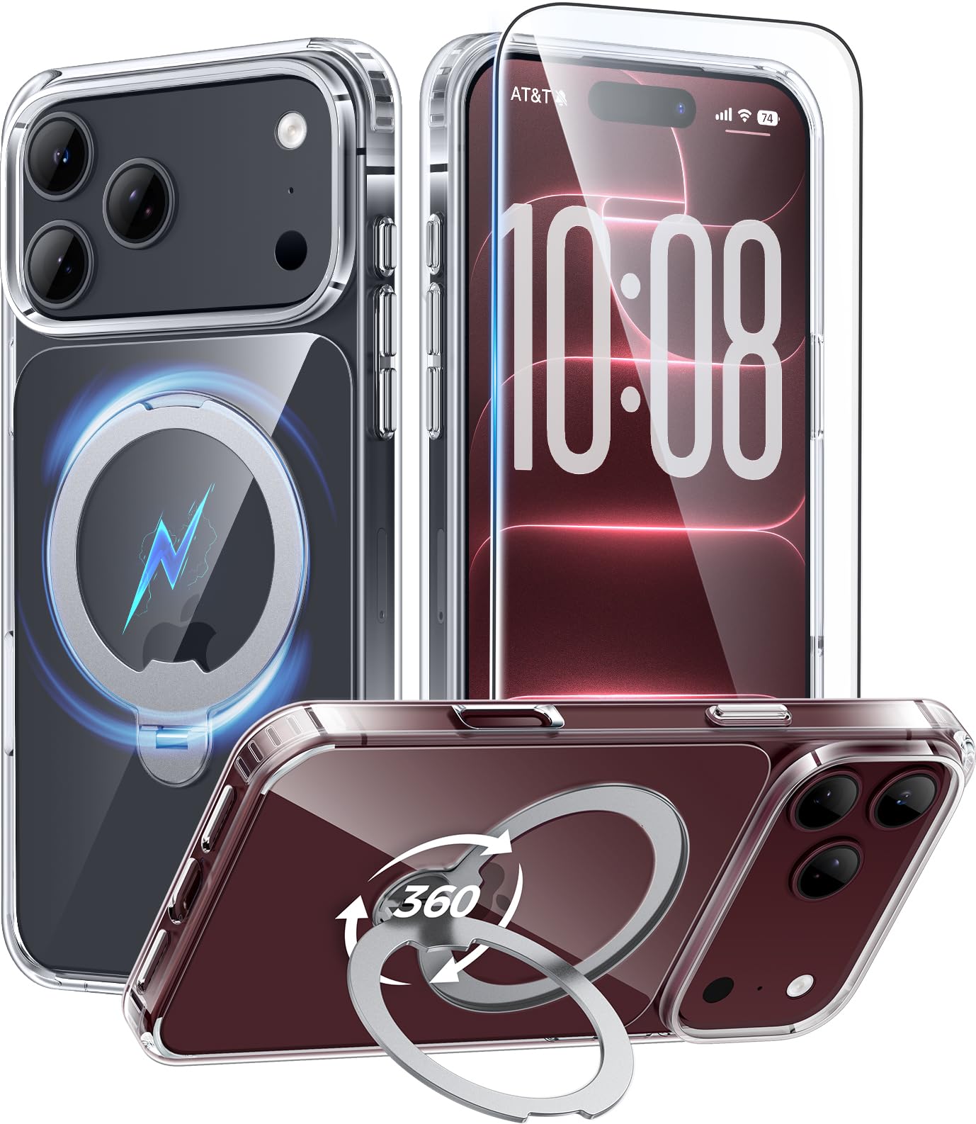 FNTCASE for iPhone 18 Pro /iPhone17 Pro Case with 360 Spin Magnetic Stand