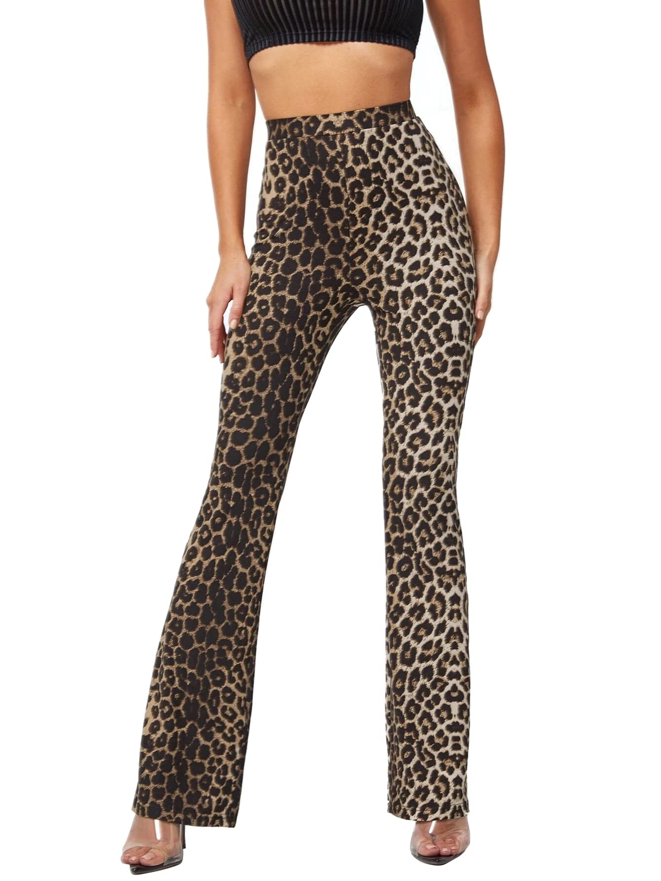 shasmi Women's & Girls Lepard Black Lepard Print Dress Pants Stretchy Work Slacks Business Casual Office Bell-Bottom/Boot-Cut Elastic Waist Regular Fit Trouser Pant (Lepard Print Pant 77 2XL)-picture-37