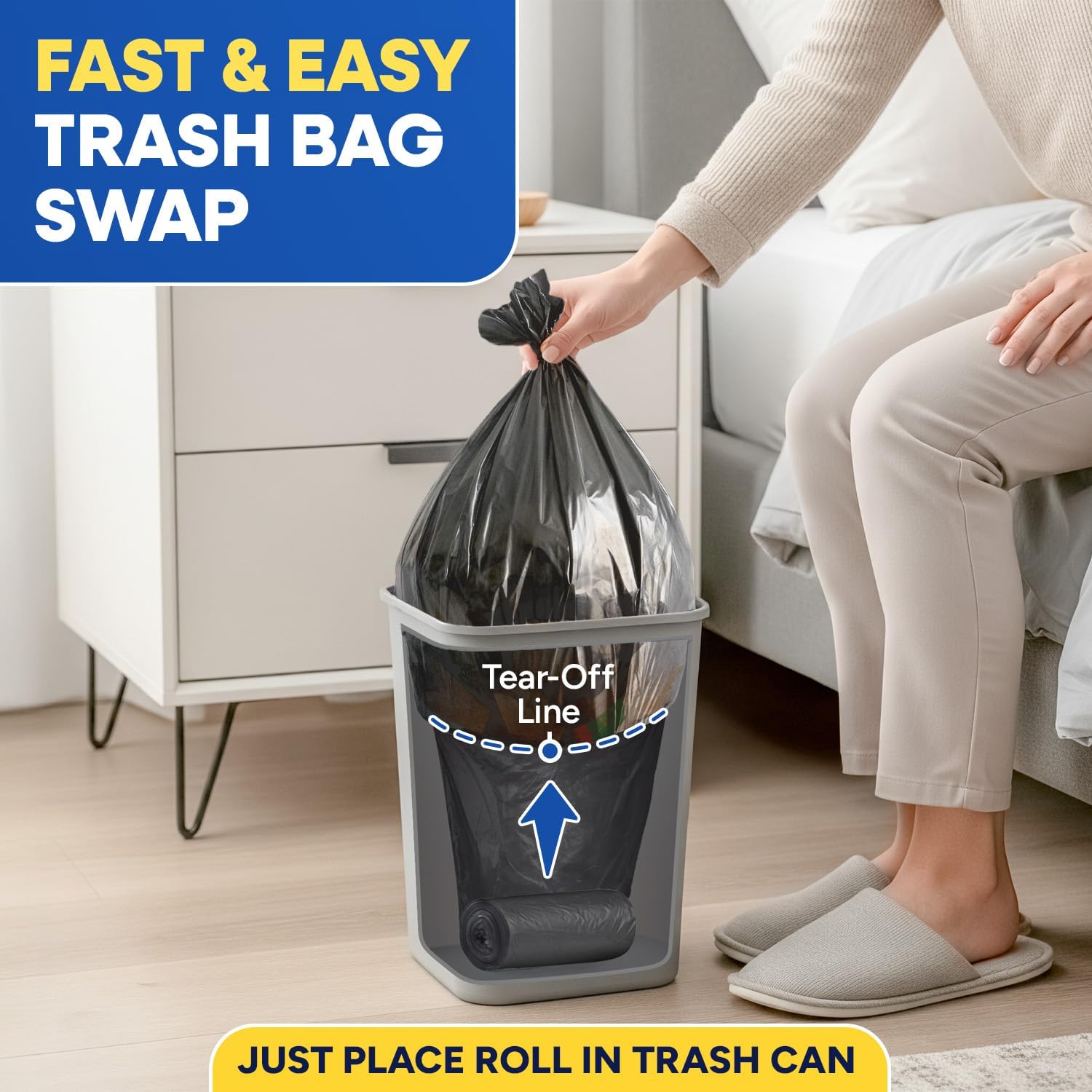 PLASTIC PRINCE 7-10 Gallon Can Liners 8 Mic High-Density Black Garbage Bags 24" x 24" Trash Bags 1000/Case