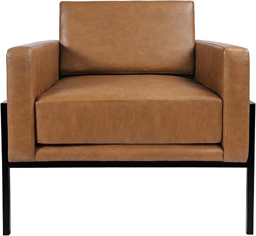 Miniatura 4 de HomePop Silla decorativa moderna con marco de metal, decoración del hogar Homepop, sillas decorativas para sala de estar y dormitorio, piel