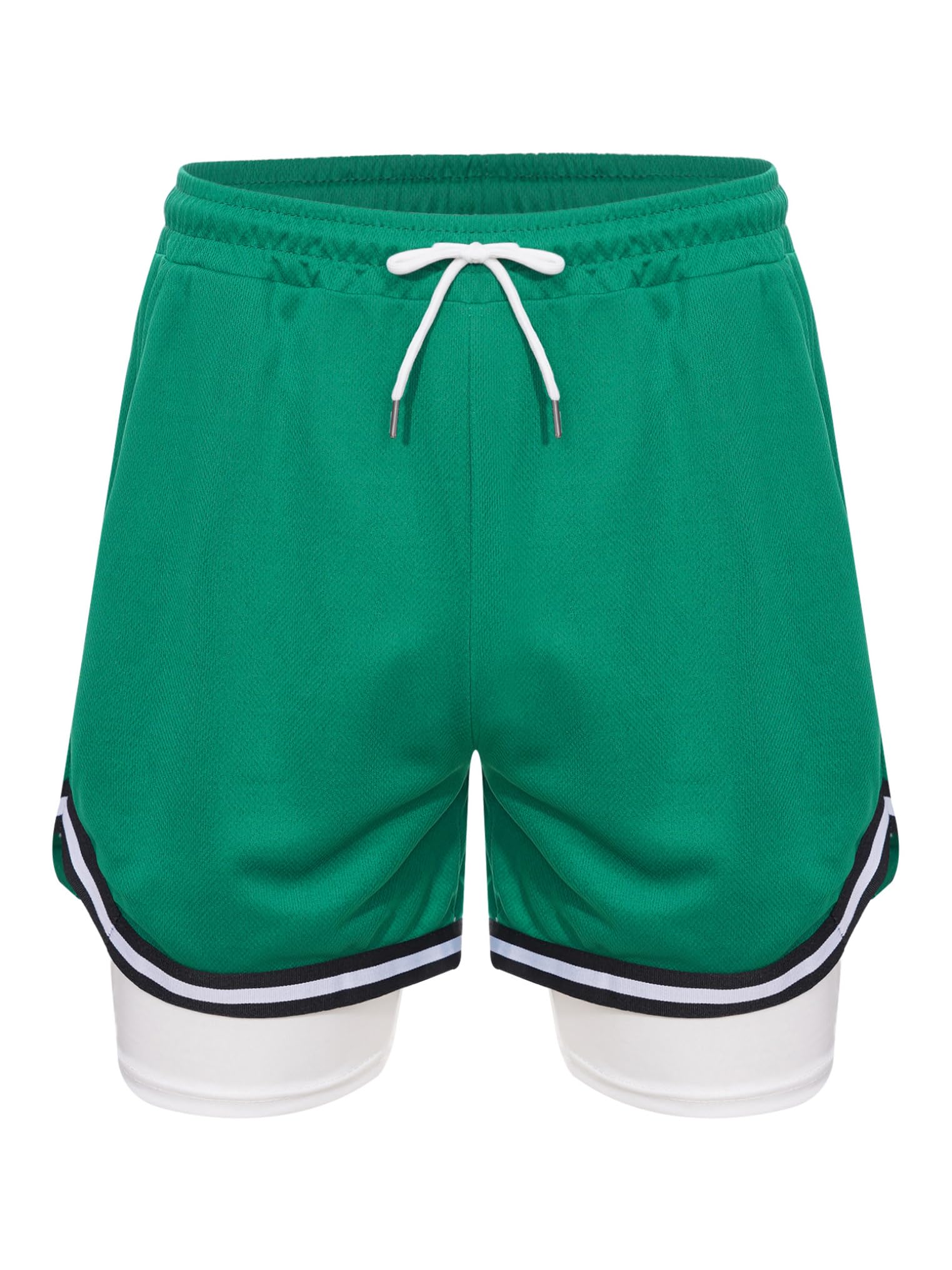 Yeahdor Boys Running Built-in Shorts Basketball Running Training Bottom Drawstring Elastic Waistband Sports Shorts Green 10-11 Years