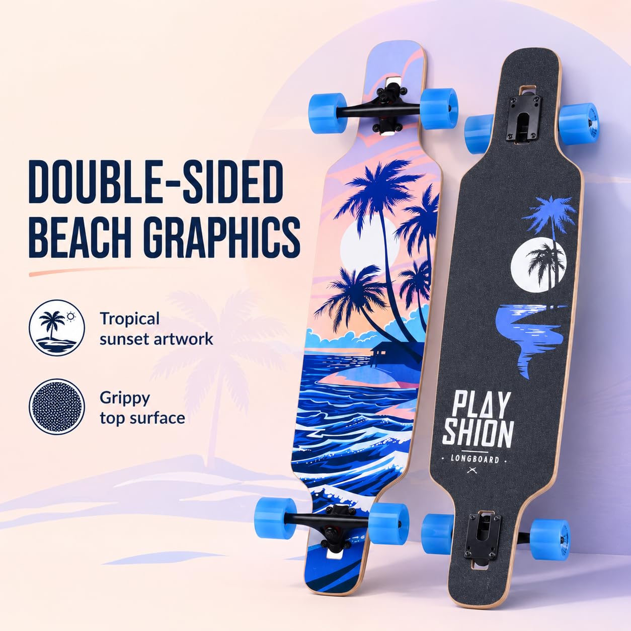Playshion 39" Longboard Drop-Through Freestyle, Roulements ABEC 11
