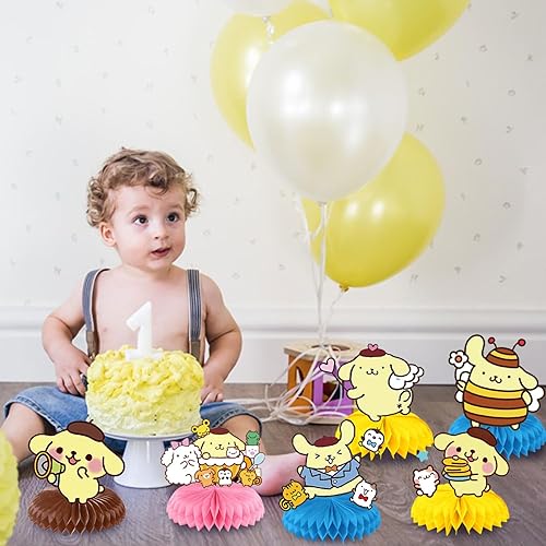 Miniatura 6 de PomPomPurin - 8 decoraciones de fiesta PomPomPurin, centros de mesa con diseño de panal de abeja, adornos 3D de doble cara para tartas, suministros