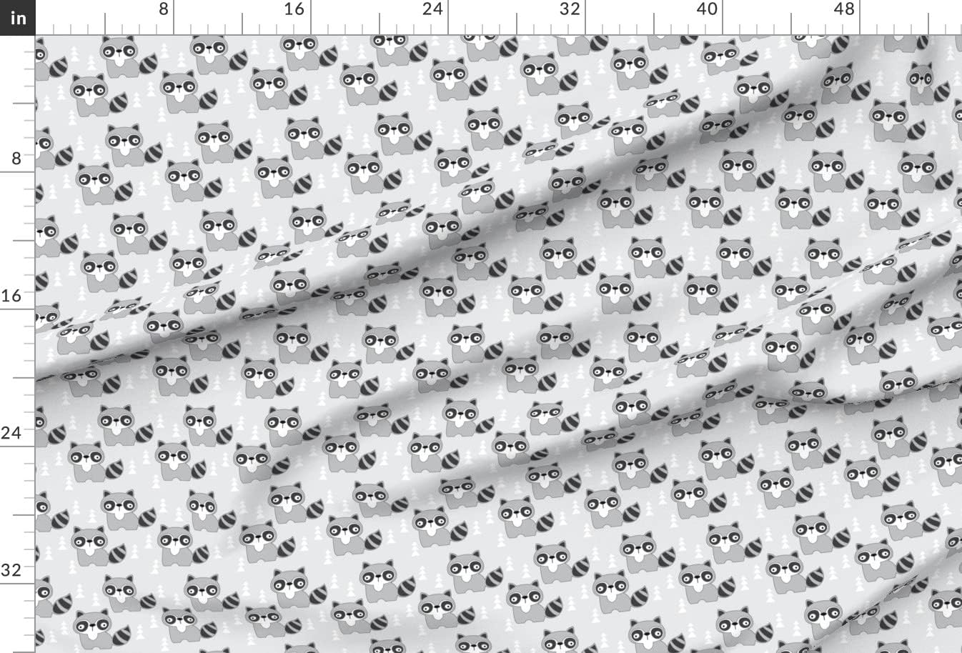 Spoonflower Fabric - Raccoons Gray Raccoon Woodland Animal Nursery Print Boy White Cute Printed on Satin Fabric by The Yard - Sewing Lining Apparel Fashion Blankets Decor