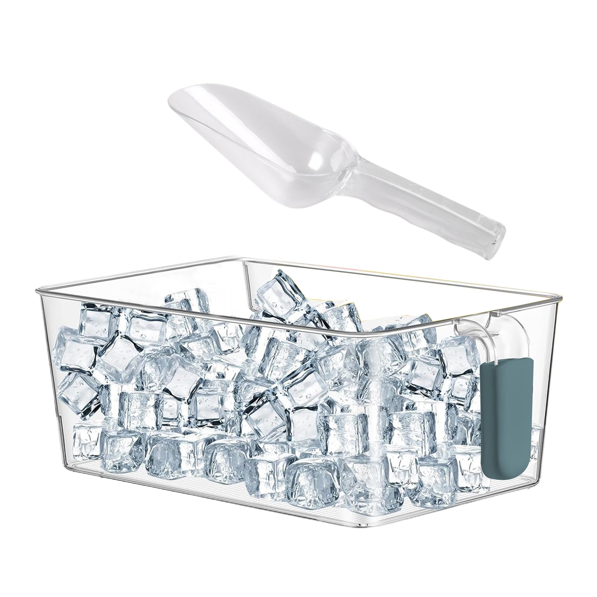 CATPAN Freezer Ice Bucket with Scoop: Ice Cubes Bverage Tub,Acrylic Ice Bucket for Storing Ice Cubes Vegetables Fruits (Blue, Large)