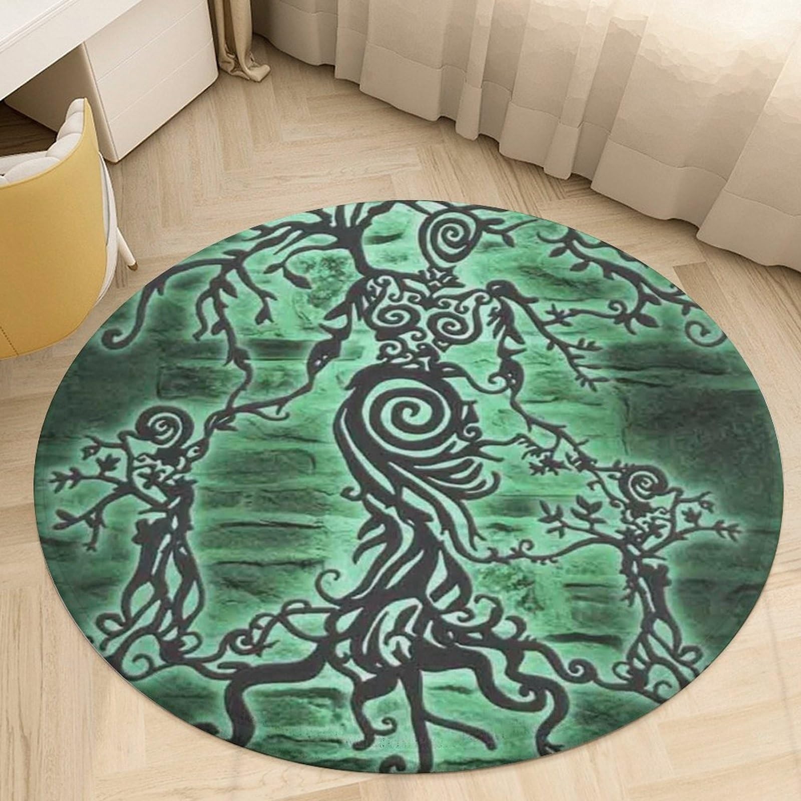 Tapis de protection plancher en bois Viking en flanelle ronde Style70 pour salon