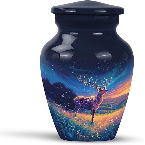 Deer Urn for Ashes Adult Male - Deer Urns for Human Ashes Adult Man - Blue Small Memorial Ash Holder Urns for Female Mom - Funeral Urn for Women & Men 3 Inch