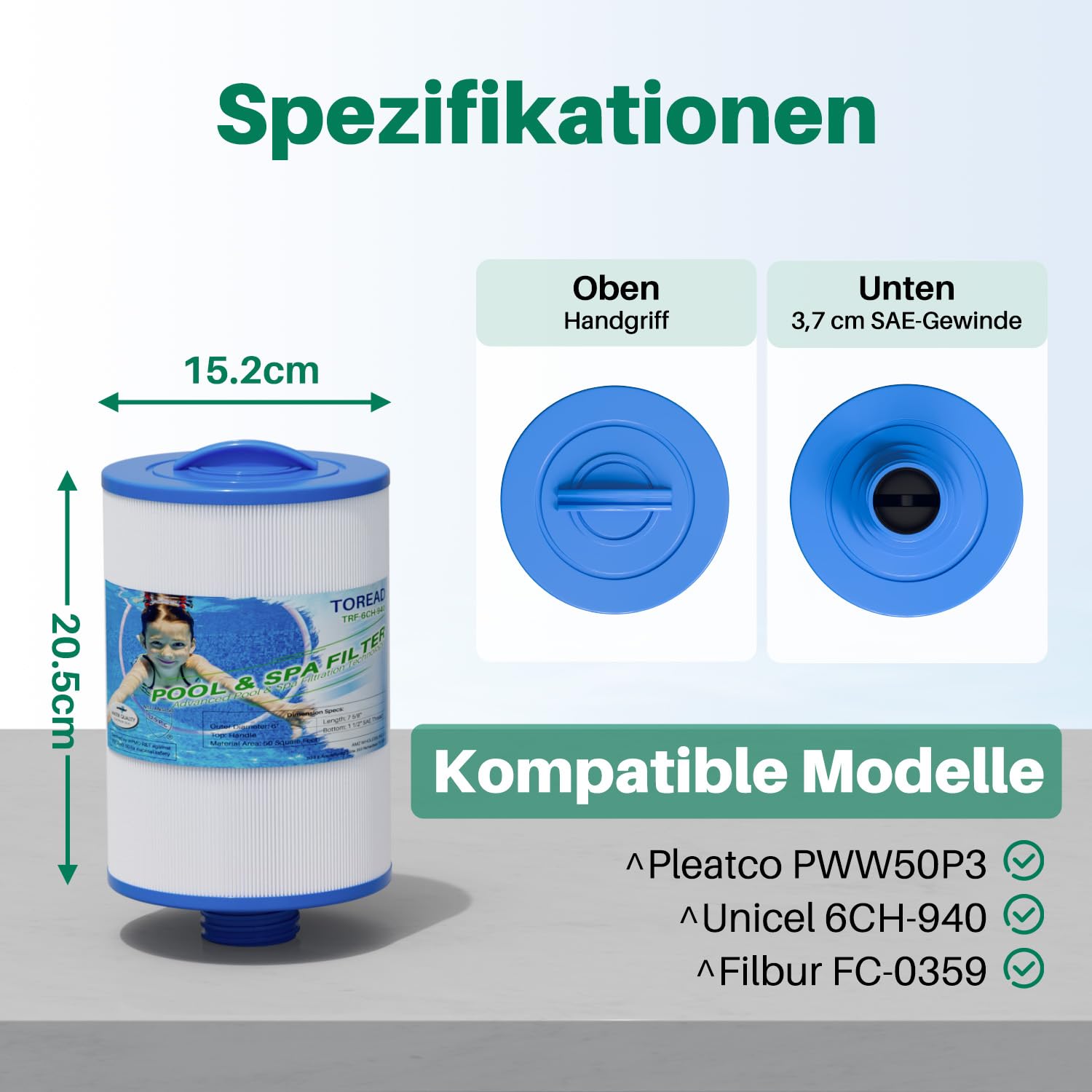 TOREAD Ersatz für Spa-Filter Unicel 6CH-940, PWW50P3 (Nicht PWW50P4), Filbur FC-0359, 817-0050, 25252, 03FIL1400, 1 1/2 Zoll SAE Gewinde Schraube in Filter, 2 Stück