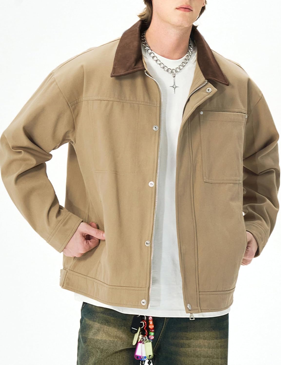 Men's Lightweight Jackets Full Zip Casual Solid Jacket Spring Fall Workwear Flight Coat with Pockets - Image 5