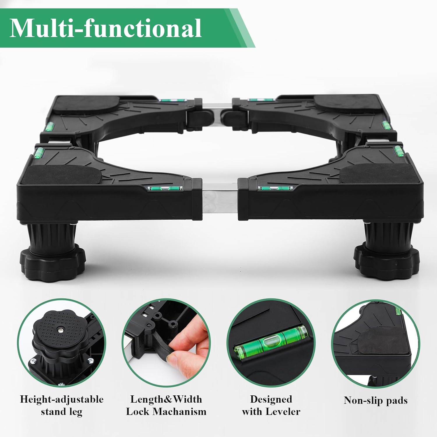 I'SMARTMOON Mini Fridge Stand,Raised Base Adjustable Mini Refrigerator Stand,Christmas Tree Platform,Pedestal Stand, 4 Strong Feet Washer and Dryer Stand,Base for Heavy weight (Black)