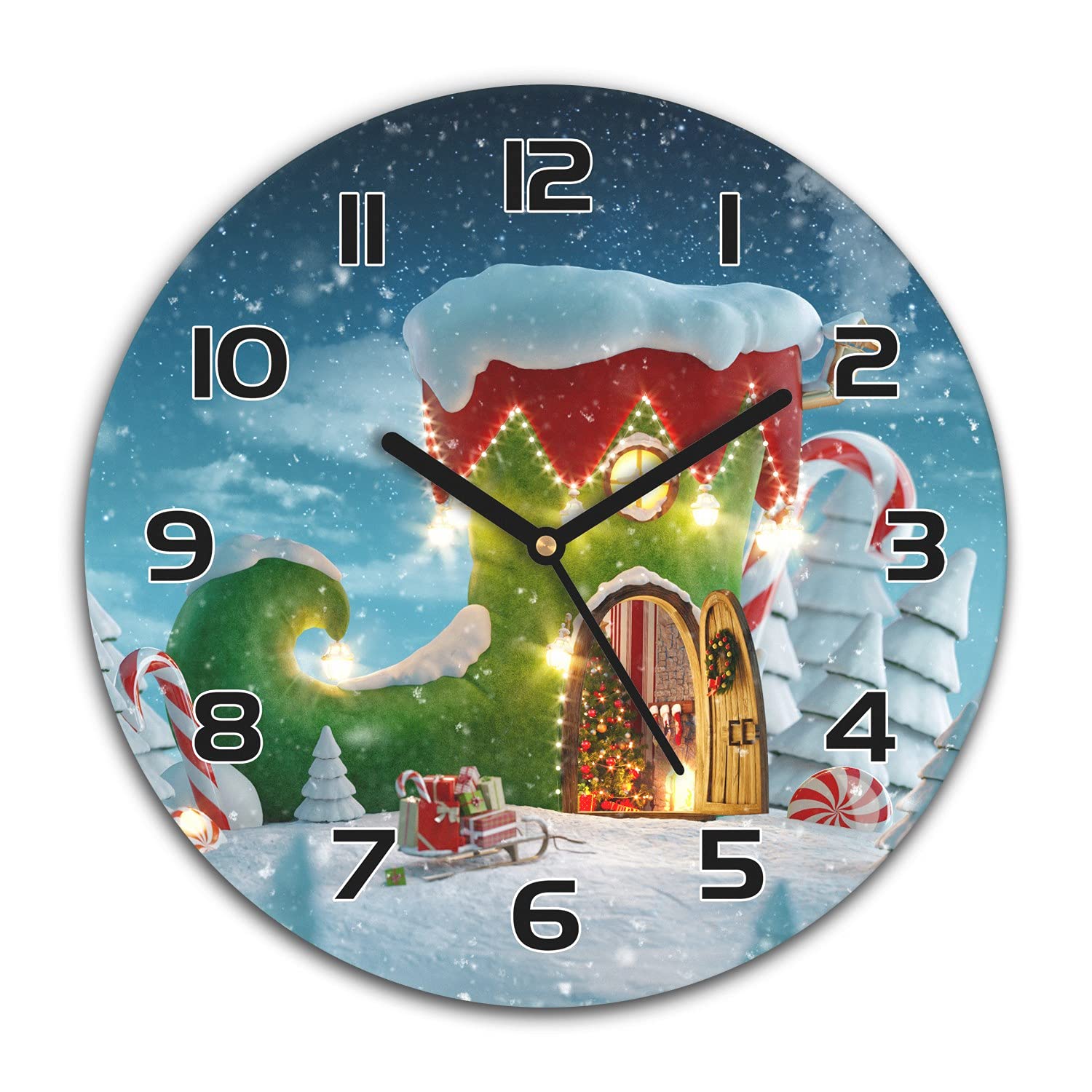 Horloge murale Noël Coloray de 30 cm en verre de sécurité de qualité avec aiguilles noires