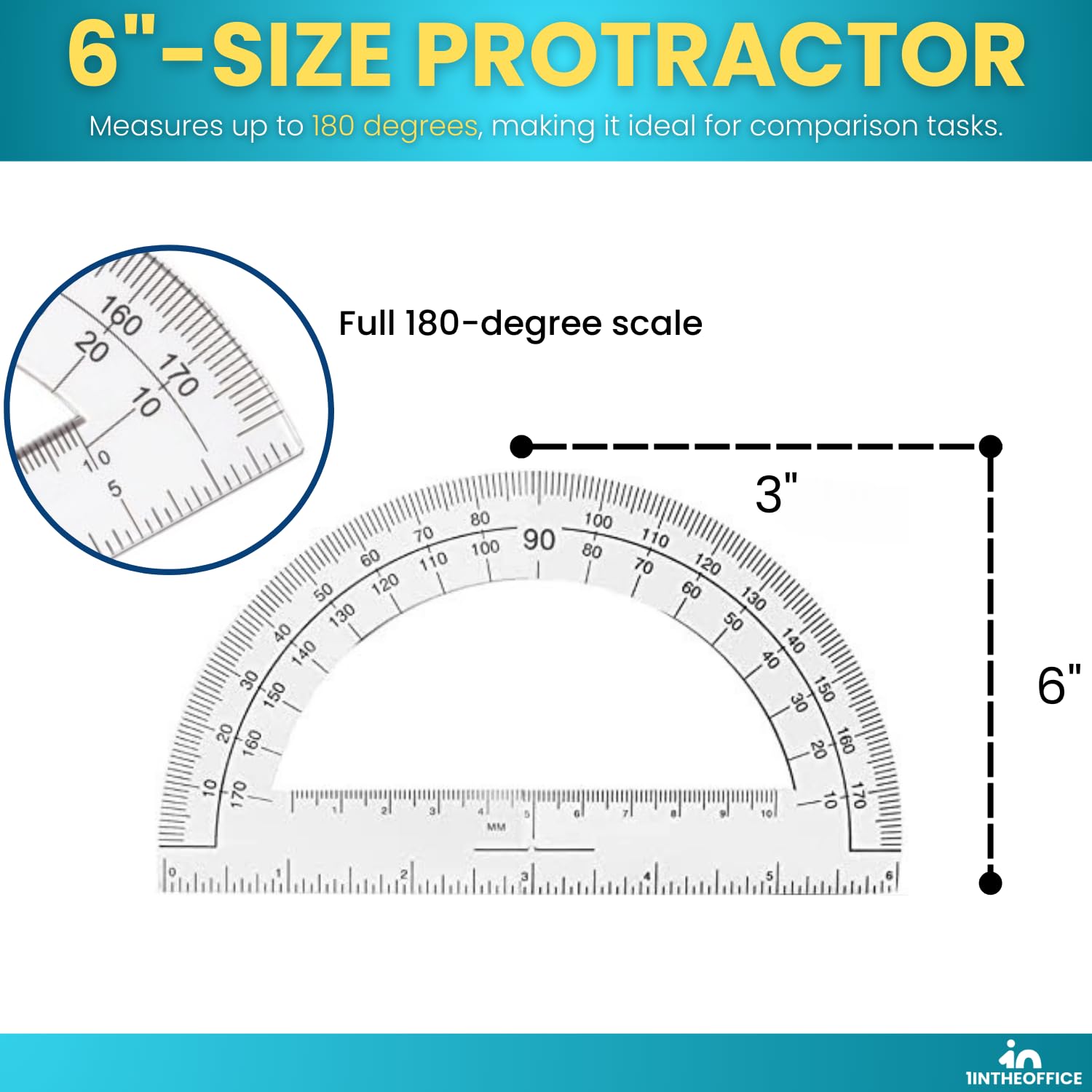 Snapklik.com : 1InTheOffice Plastic Protractor, Math Protractors ...