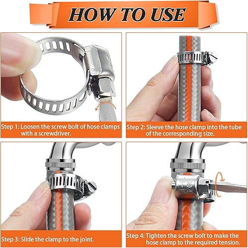 Miniatura 5 de 100 abrazaderas de manguera de acero inoxidable ajustable de 0.236-1.732 in de rango de engranaje sin fin, abrazadera de conducto, abrazadera de