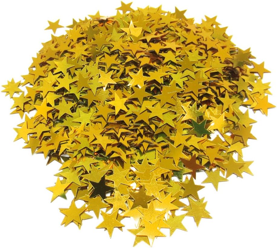 SarSean 45 Gram / 1.5 Ounce Sequin Metallic Gold Confetti for Party Decorations, 10mm Star