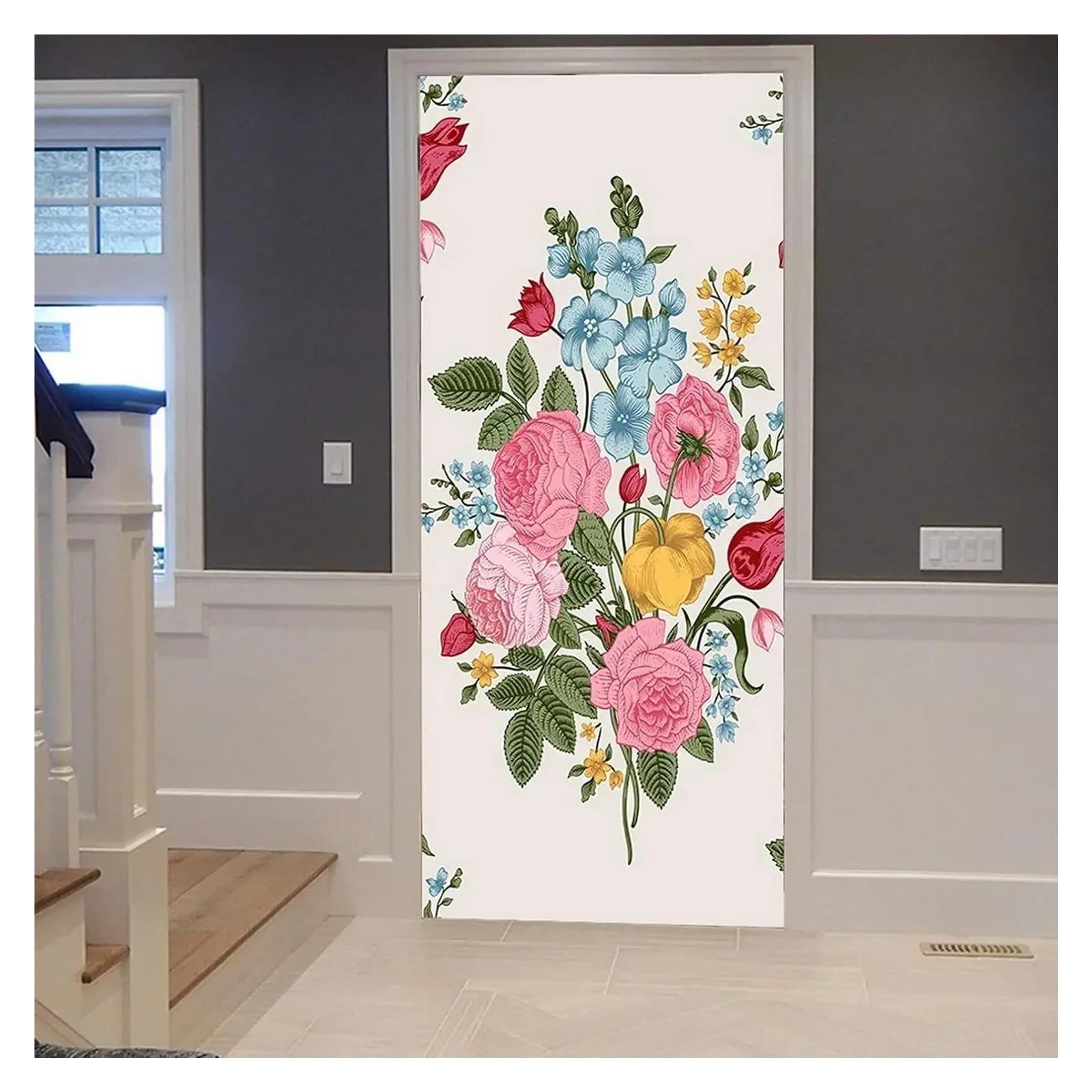 Peinture à l'huile de porte lotus rouge décor mural floral style Diablo