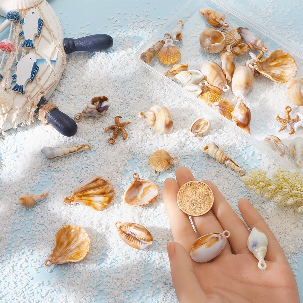 SUNNYCLUE 1 Box 44Pcs Shell Charms Seashell Charms Bulk Summer Acrylic Spiral Starfish Conch Cowrie Ocean Sea Life Shell Pendants for Jewelry Making Necklace Bracelet Earring DIY Craft Beginners - Image 3