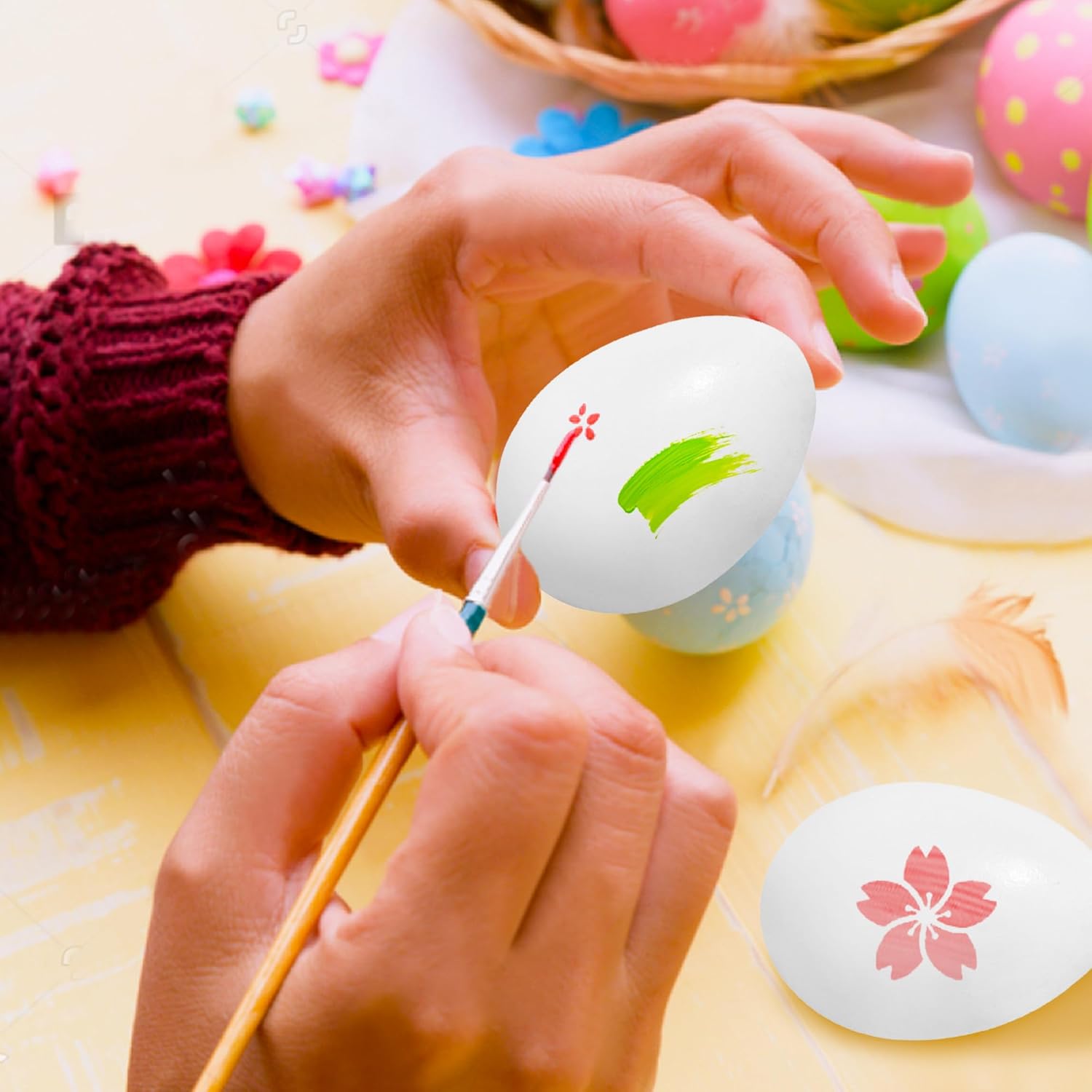 Wooden Easter Eggs to Paint,Fake Wooden Eggs 6PCS,Easter Gift (White)