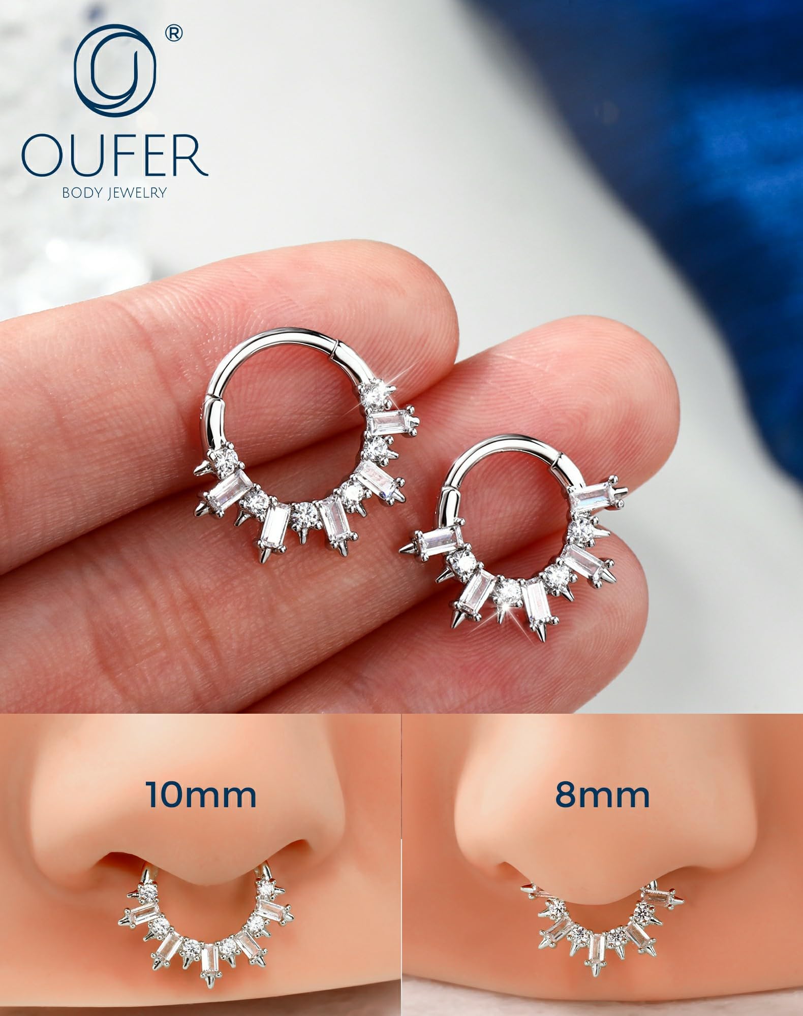 OUFER Gold Septum Rings 16G 8/10MM 316L Surgical Steel Septum Piercing Jewelry, Square Clear CZ Hinged Segment Daith Piercing Jewelry, Daith Helix Rook Earrings For Women Men: 16G 10MM Gold