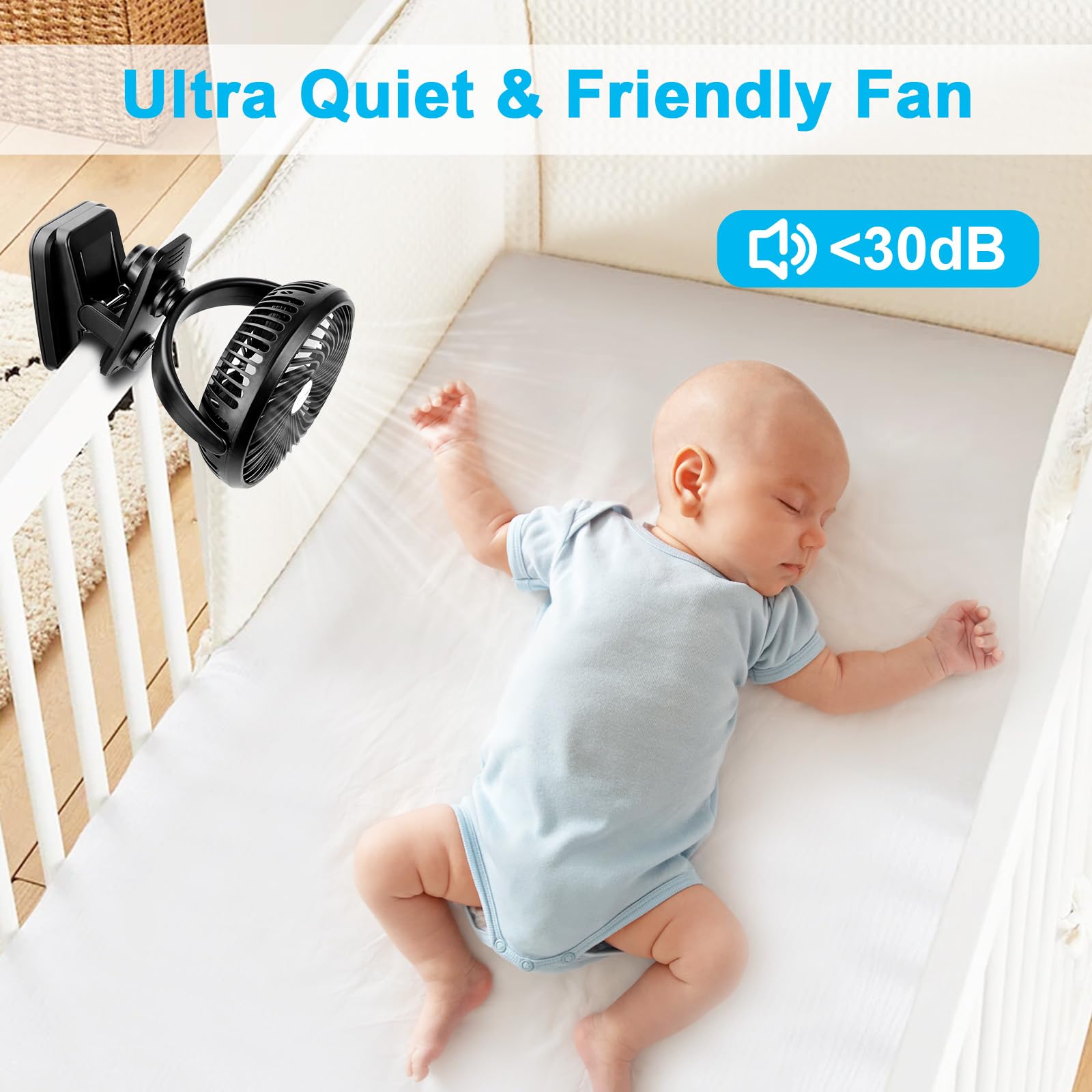 ELZO 20000mAh USB Clip Ventilator, Mini Tischventilator, LED Licht Camping Ventilator, Wiederaufladbarer Automatische Oszillierend Desktop Lüfter, Schreibtischventilator für Zuhause Büro Kinderwagen