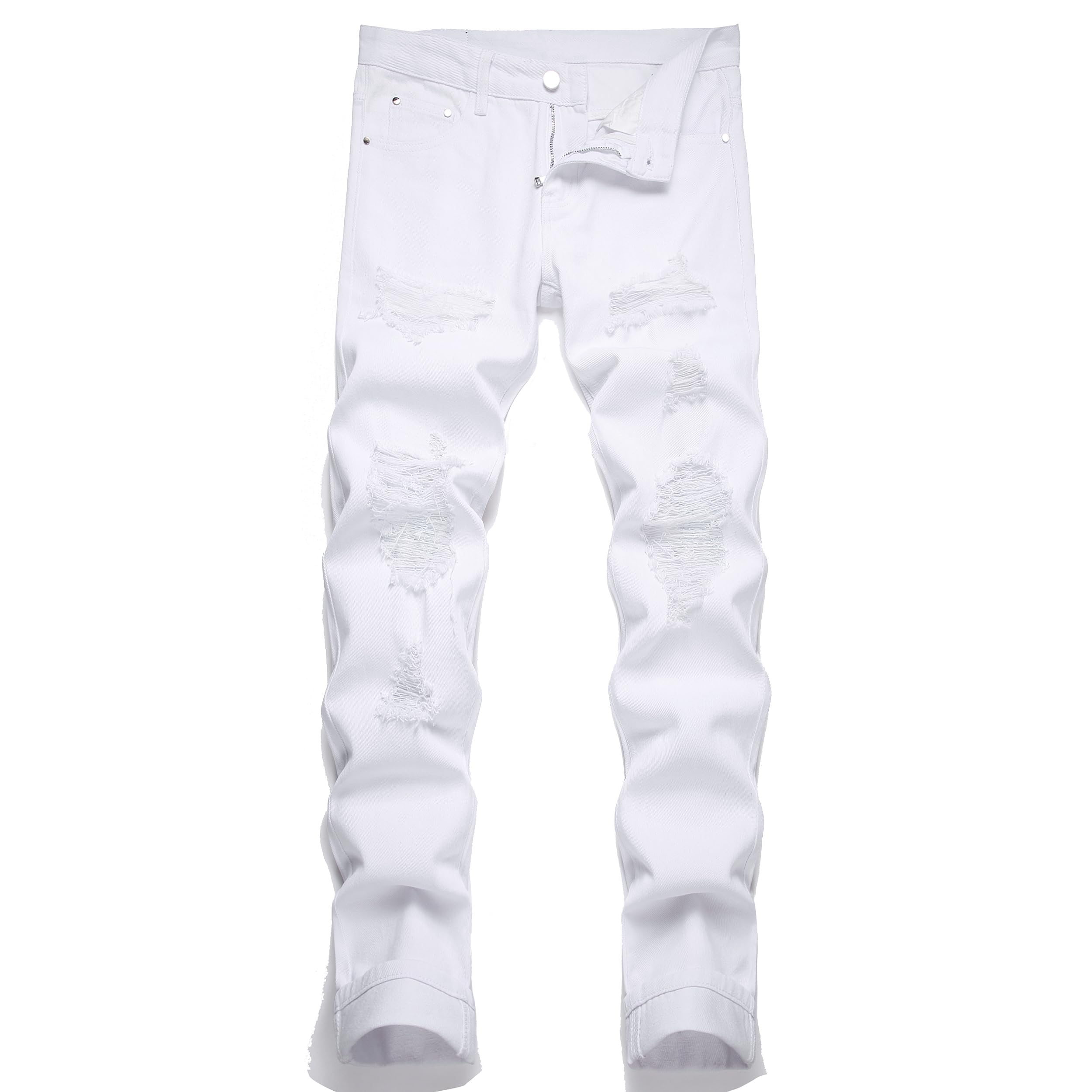 OIIIO Men's Ripped Slim Fit Straight Leg Jean Denim Pant