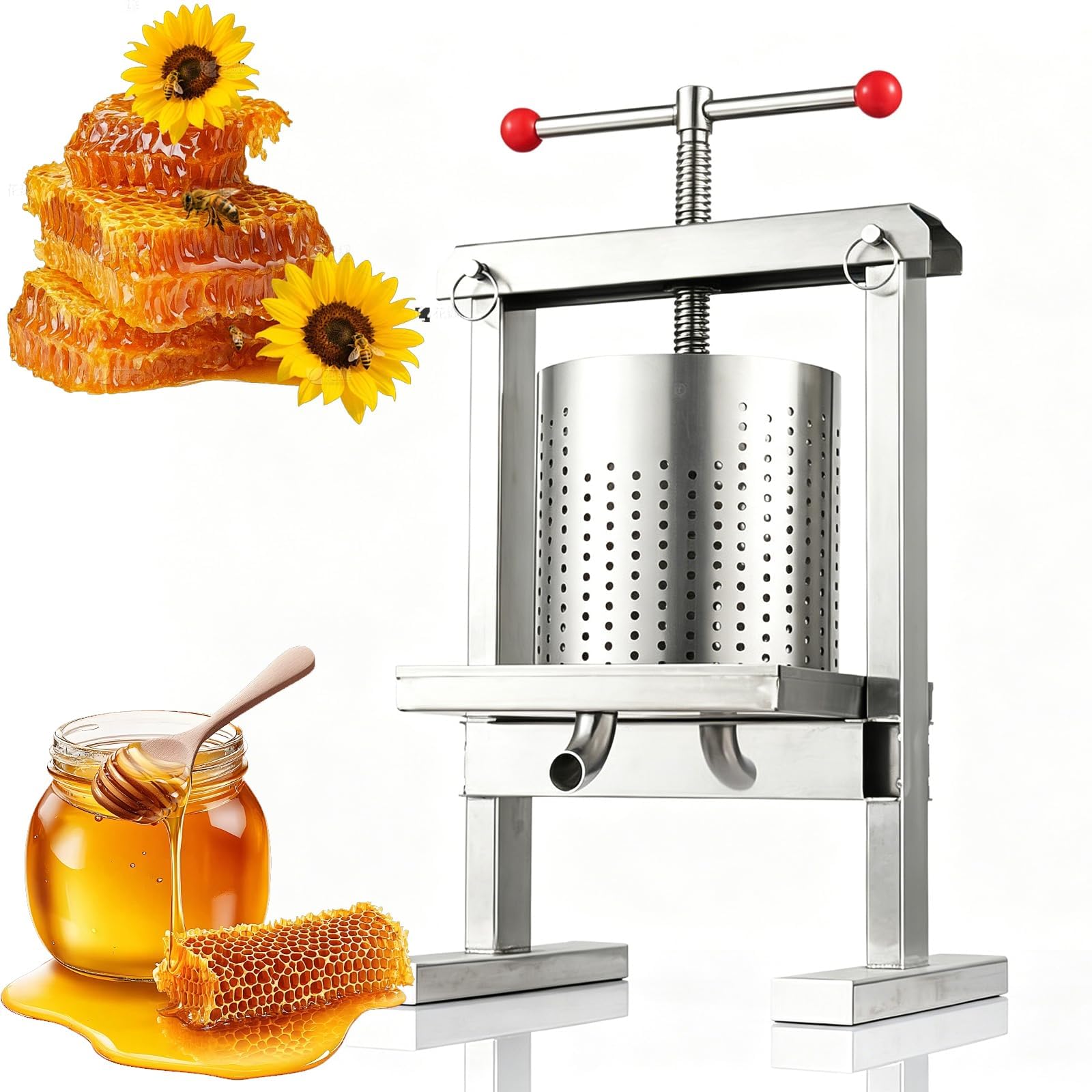 jcwwolk 1 Gallon Honey Press Extractor, Manual Honeycomb Press, Vertical Bees Wax Machine, Outlet Diameter 20mm, For Wine Honey And Juice Making & Oil Extraction