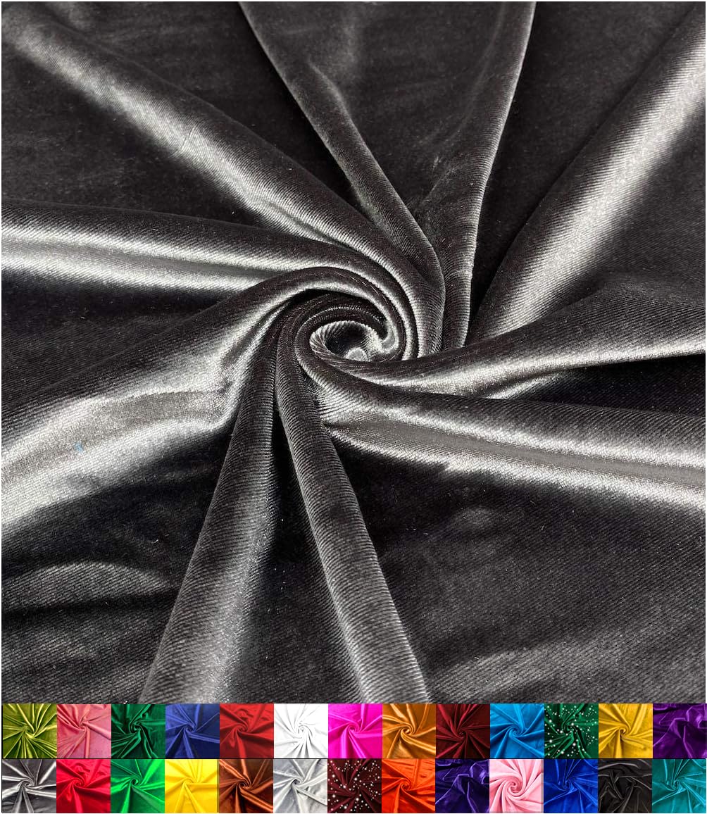 Barcelonetta Stretch Velvet Fabric 90% Polyester 10% Spandex 150cm Wide Sewing, Apparel, Costume, Craft (Charcoal, 2 Yards)