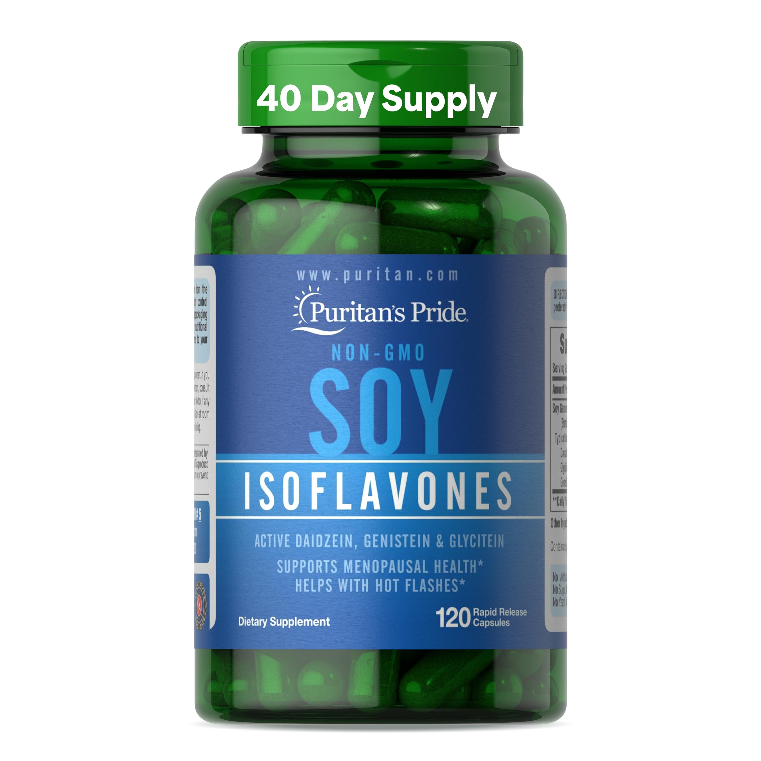 Puritan's Pride Non-GMO Soy Isoflavones 750 Mg Rapid Release Capsules, No Artificial Color, 120 Count (Pack of 1)