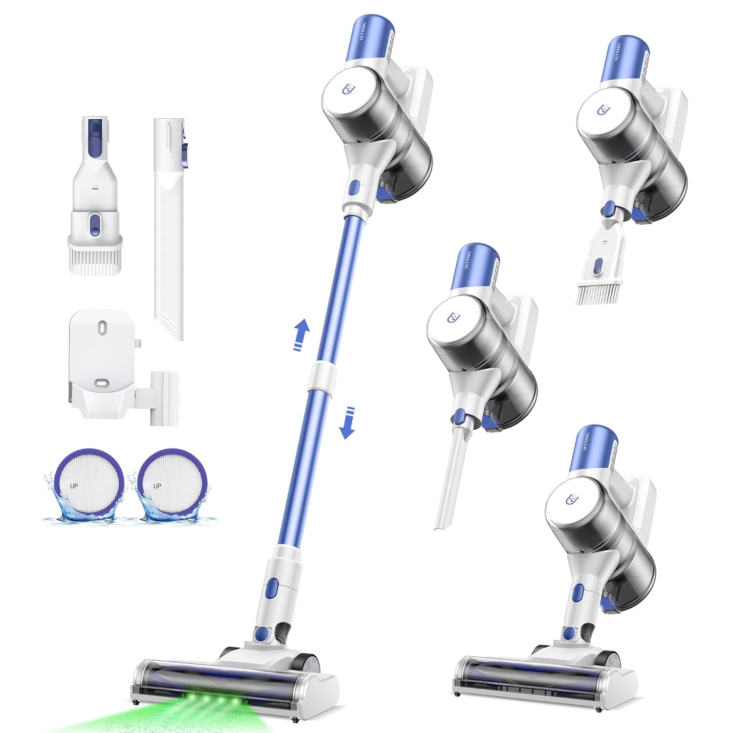 Ultenic U10 Ultra Cordless Stick Vacuum Cleaner, 450W Motor, 30KPa Suction, Max 40mins Runtime, Anti-Tangle Brush, 1L Dustbin Capacity, Stick Vacuum for Home, Pet Hair, Hardwood Floors, and Carpets