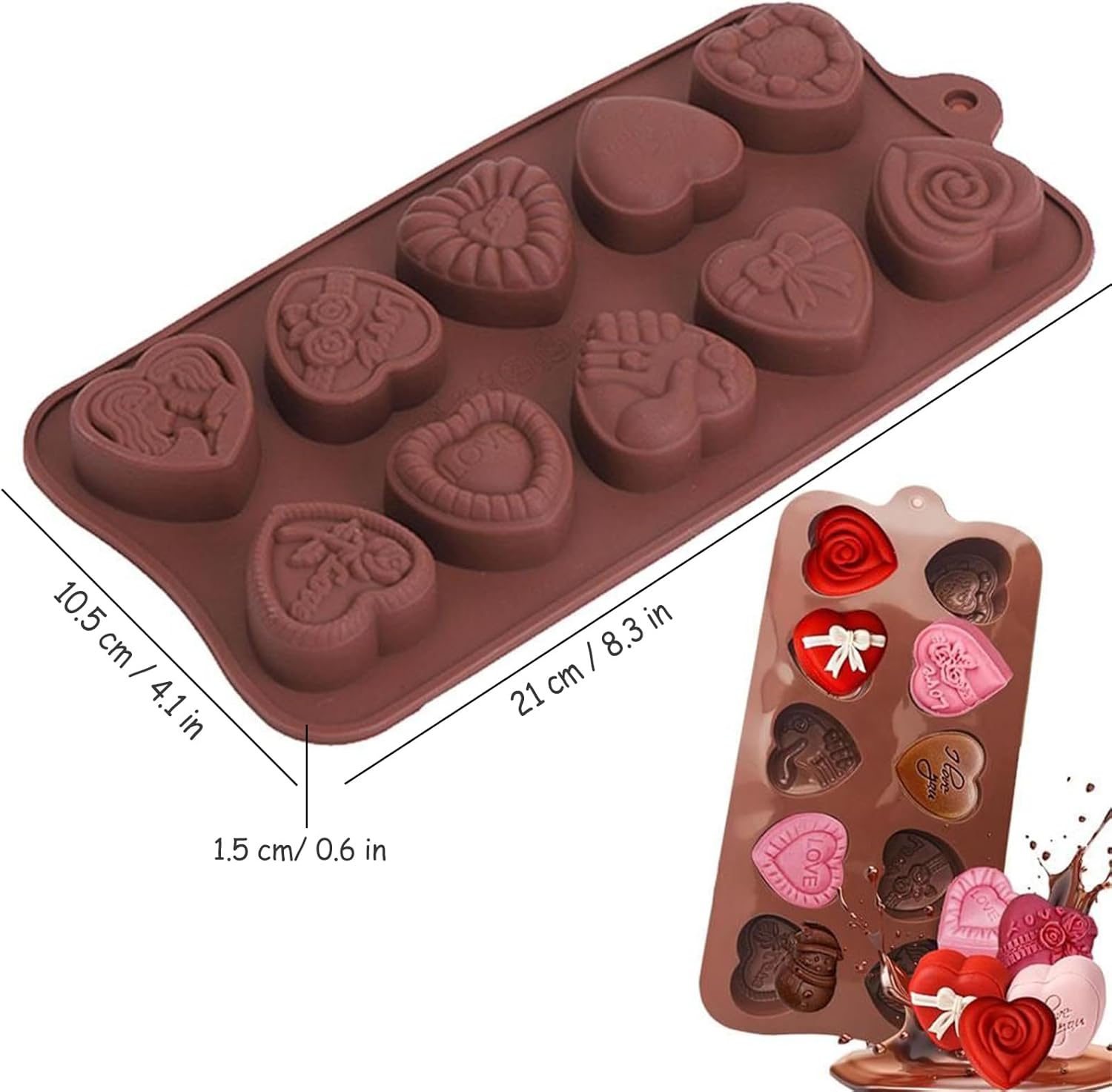 2 PCS Heart Chocolate Molds, 10-Design Love Rose Silicone Molds, Non-Stick Baking Moulds for Valentine's Day DIY Chocolate, Candy, Gummy, Ice Cubes Making - Image 7