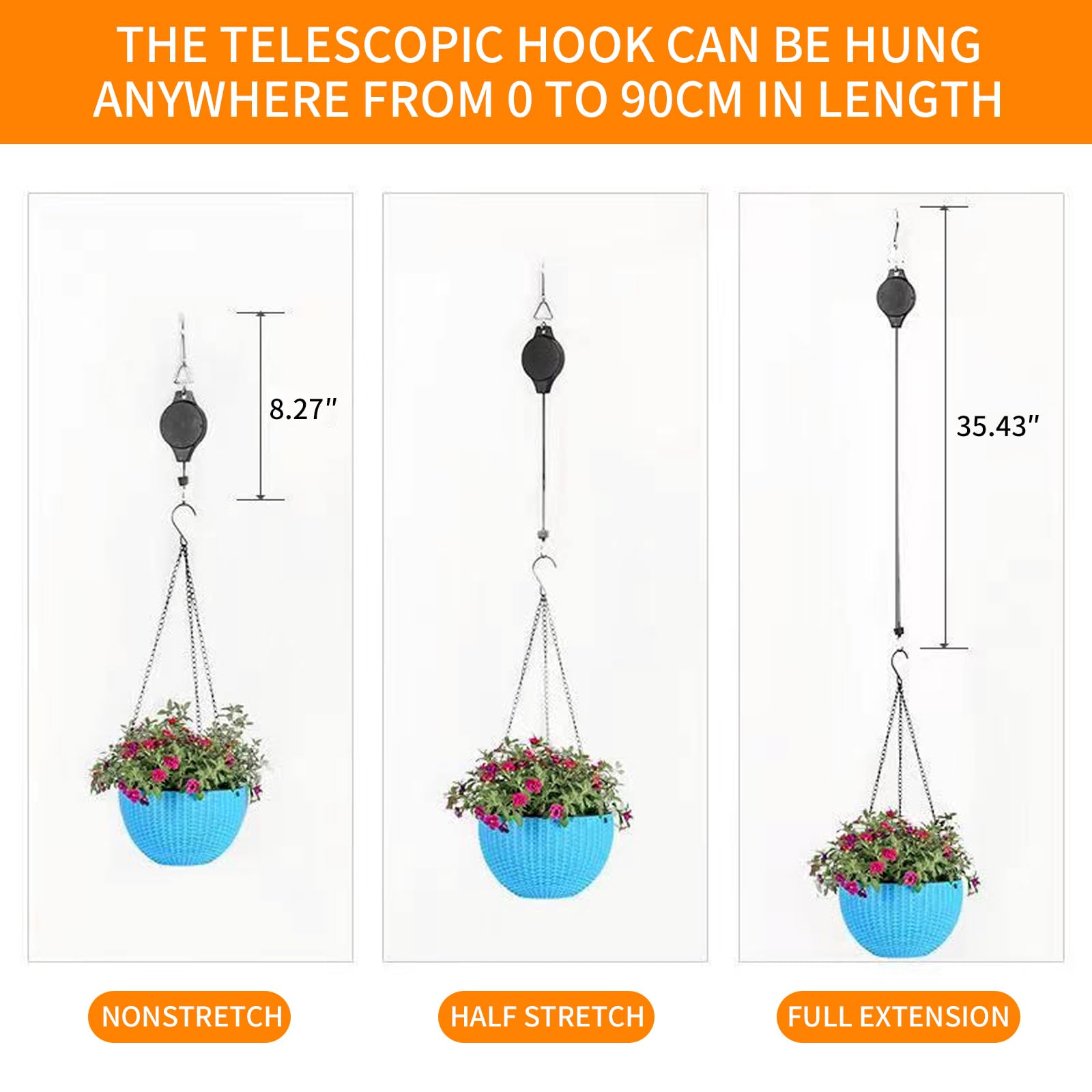 Lot de 6 crochets réglables et rétractables pour poulies de plantes – Crochets polyvalents pour paniers suspendus, pots de fleurs et mangeoires à oiseaux