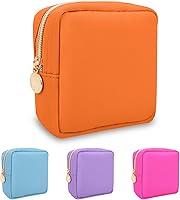 Vista 24 de izuzta Bolsa de maquillaje pequeña de nylon, linda bolsa preppy, bolsa con cremallera para cosméticos, Beige, Chico