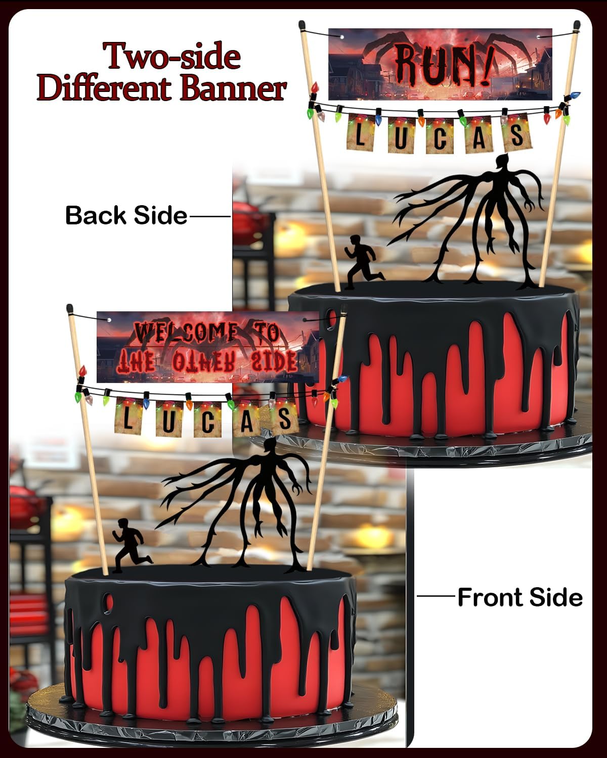 Personalized Stranger Cake Topper – Custom Name Birthday Cake Banner, Retro Horror Cake Topper 80s Sci-Fi Theme Party Decor for Teens, Spooky Halloween & Mystery Celebrations