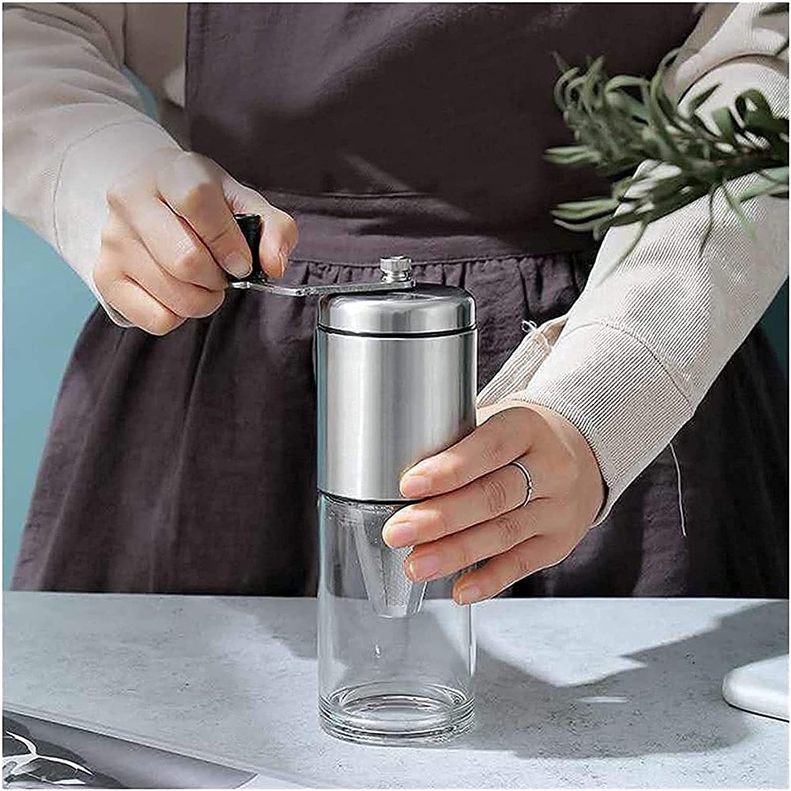 Manuelle Mühle Kaffeemühle aus Edelstahl Grat Kaffeemühle Verstellbare Handkaffeemühle mit Keramikmahlwerken Perfekt für Zuhause, Büro und Reisen
