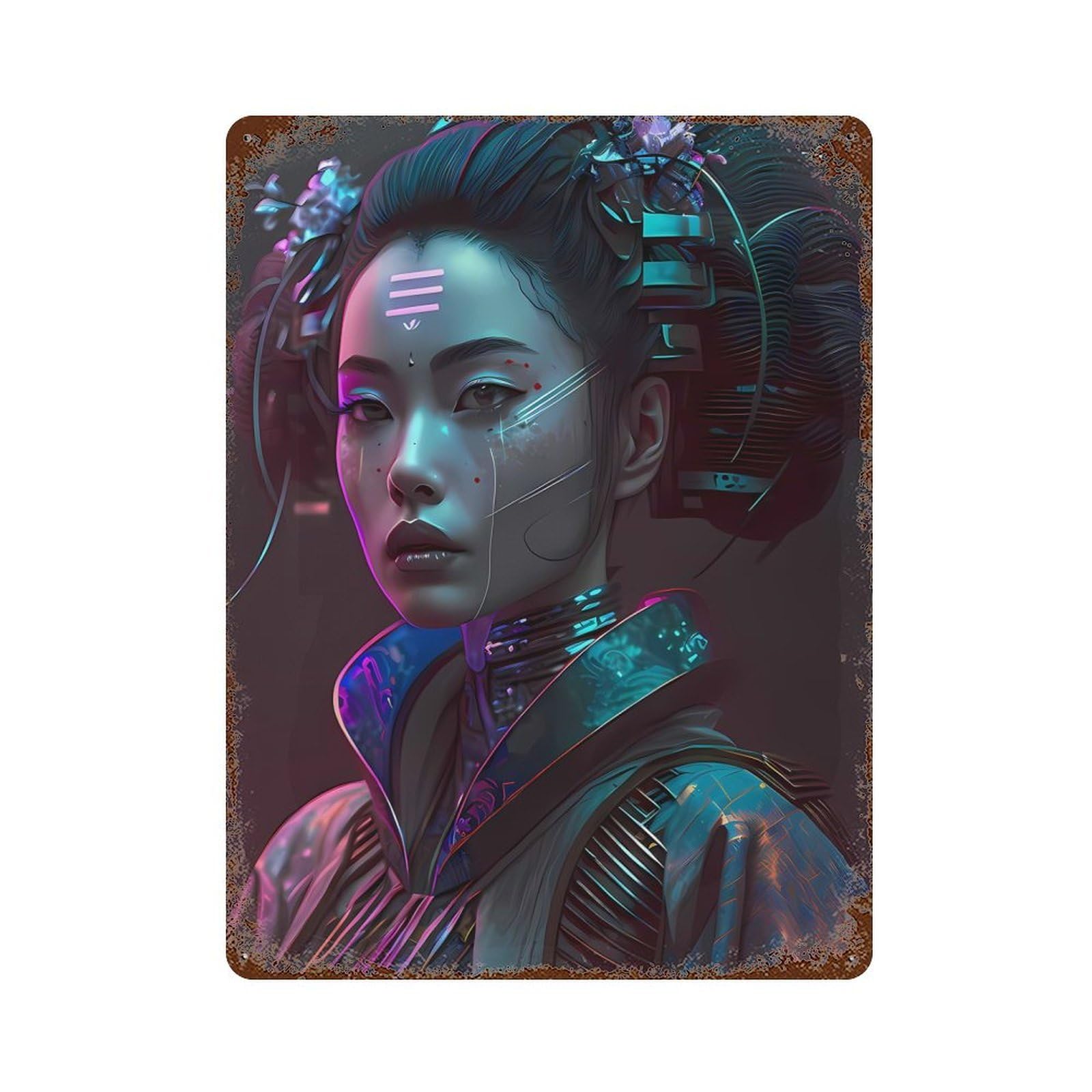 Geisha Neon 15.7"x11.8" Rustic Tin Plaque, Farmhouse Wall Decor for Basement, Hobby Room And Garage Decor