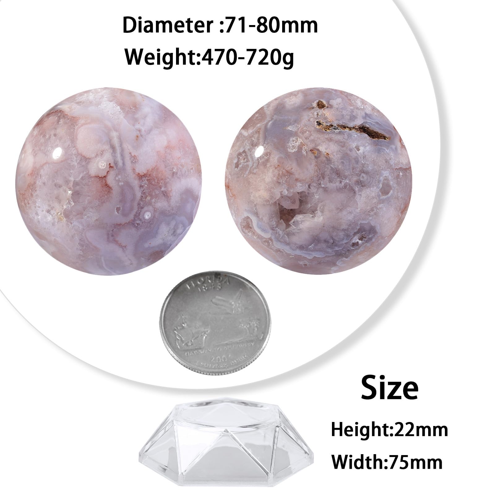 Mookaitedecor 61-70mm Cherry Blossom Agate Crystal Ball Sphere - View #6