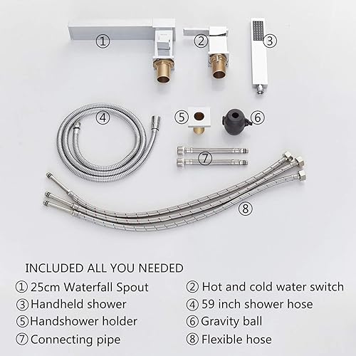 Miniatura 13 de Grifo de bañera romano negro con ducha de mano, grifo de bañera de montaje en cubierta con rociador, juego de grifo de bañera en cascada Negro