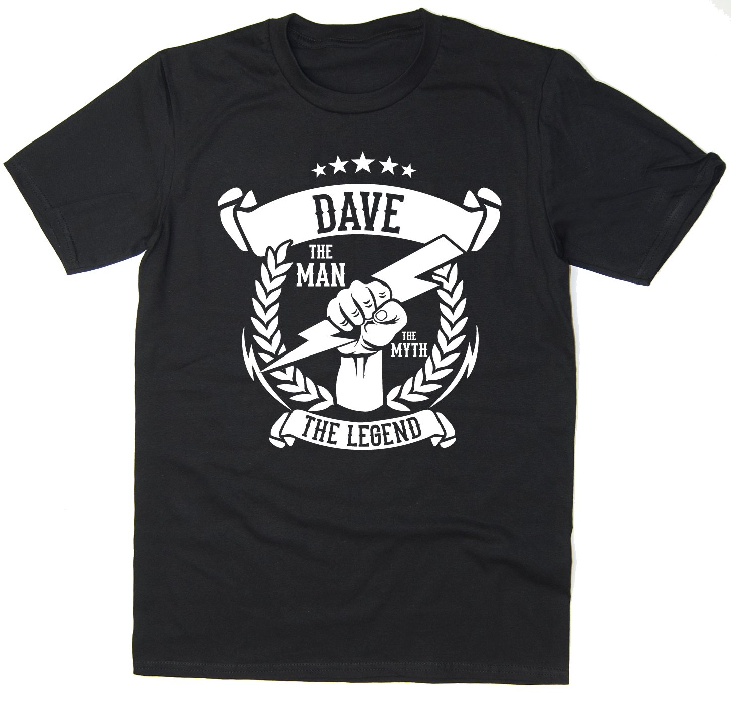Rocket Fuel 'Dave - The Man, The Myth, The Legend' Mens Funny Printed T-Shirt - Black - Medium