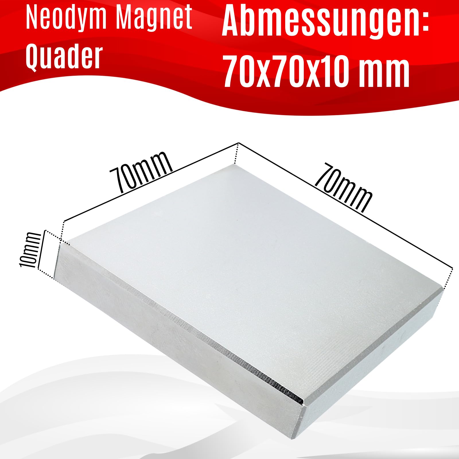 Magnet-Kauf Aimant en néodyme N52-300 kg - Forme carrée extra forte - 70 mm - Bloc magnétique puissant - 70 x 70 x 10 mm