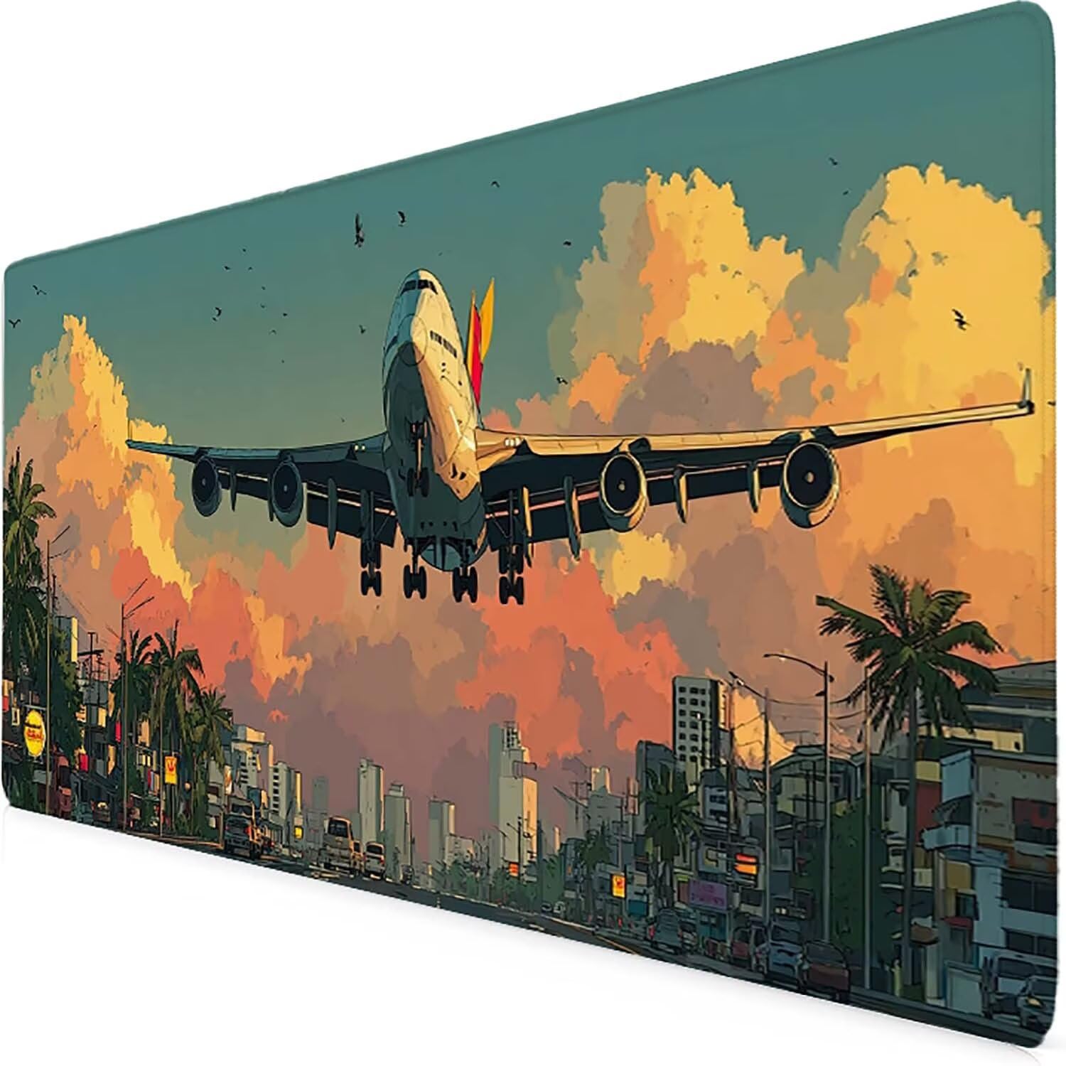 Tappetino Mouse XXL 1000x500mm Città Mousepad Aereo Tappetino Scrivania Grande, con base in Gomma Antiscivolo, Impermeabile Sottomano Scrivania per Computer, Ufficio, Accessori Gaming Mouse Pad 5-340j