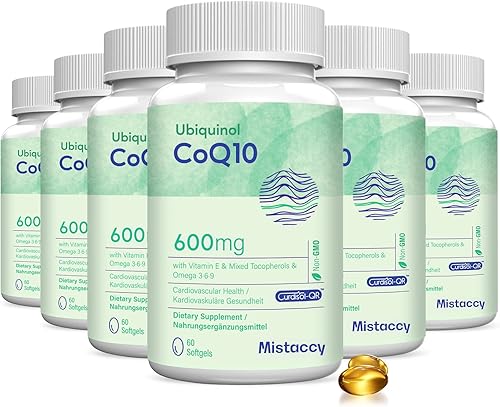 Cápsulas blandas CoQ10 de 600 mg  Suplemento de ubiquinol CoQ10 de alta absorción  Forma reducida mejorada con vitamina E y omega 3 6 9  Potencia