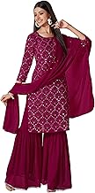 Morang Women’s Teal Mirror Work Kurta Sharara Set with Dupatta | 3/4 Sleeves | Festive & Party | Designer Ethnic Ensemble