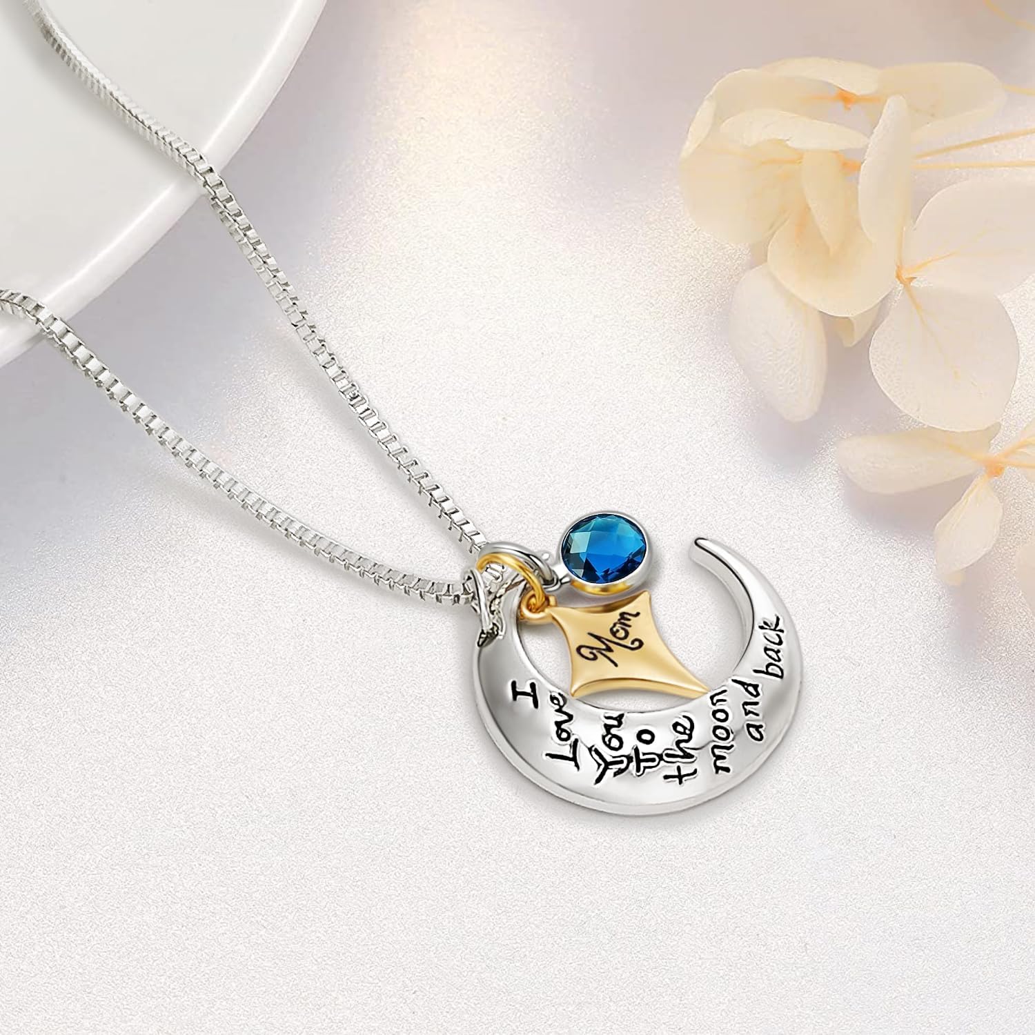POWER WING Mom Necklace for Women I Love You to The Moon and Back Pendant Necklaces Mothers Day Gifts from Daughter Son - Image 3