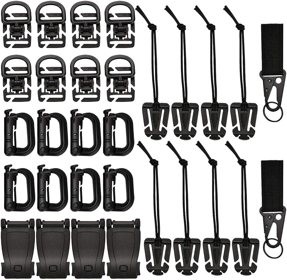 Haploon 30pcs Molle Attachments Kit, Tactical Gear Clip Strap for Backpack, Include D-Ring Dominators Key Ring Holder