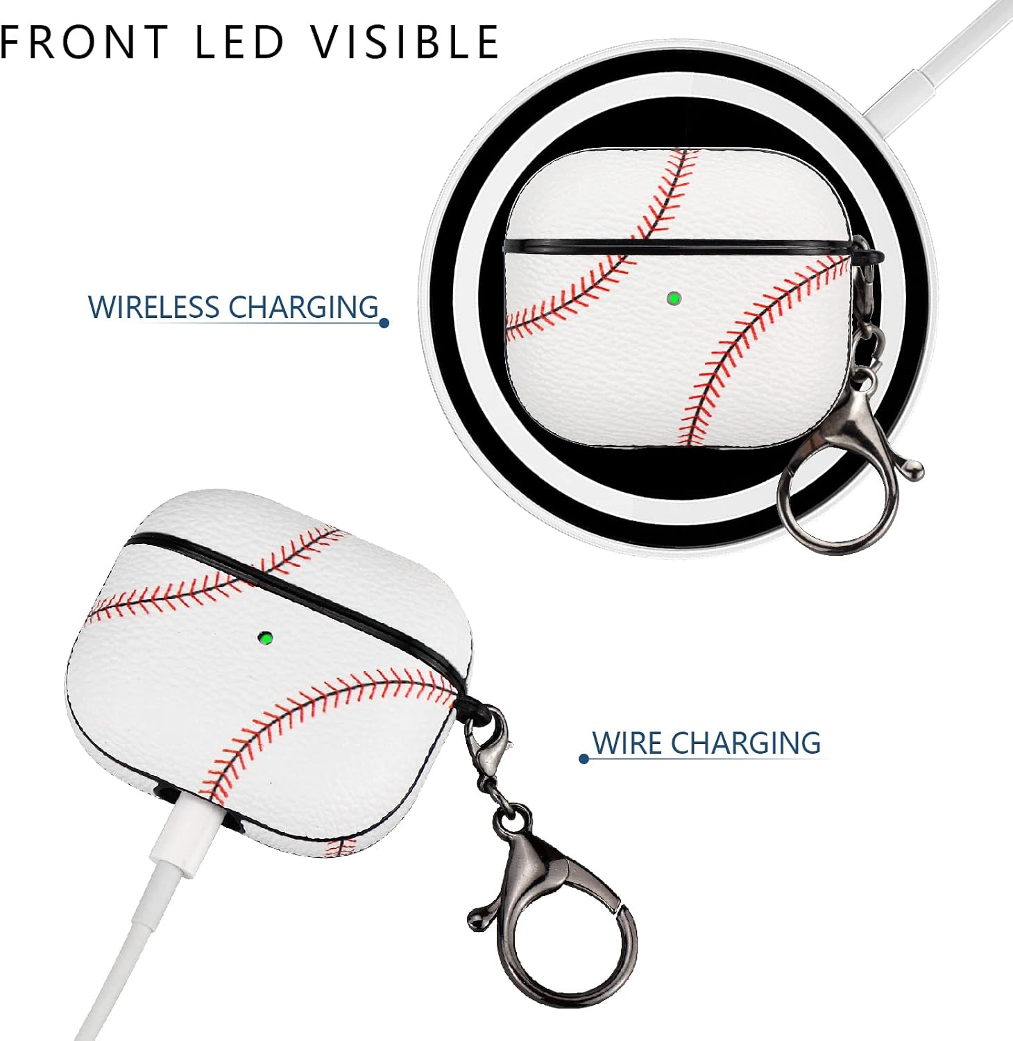 for AirPods 3 Case, Full Protective Durable Baseball Case for Apple AirPods 3 Charging,Case Cover with Keychain（not pro 3
