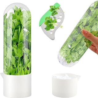 Rinelavie Herb Saver for Fridge with Stem Stripper - Keeps Cilantro, Parsley, Mint Fresh 2-3 Weeks