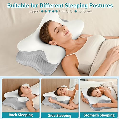Miniatura 7 de Almohada cervical para el cuello para aliviar el dolor, almohada ergonómica para dormir de lado para apoyar el cuello, almohada de contorno para