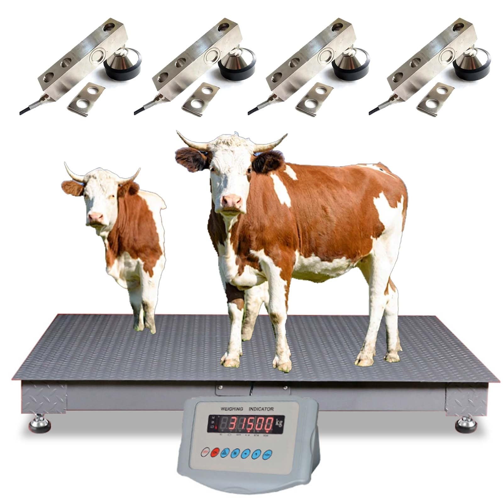 Kit de Balance pour Bétail Électronique, 5000kg Plateforme Pesée Animale Haute Capacité avec Écran LED Lumineux, Balance Ferme avec Cellules de Charge pour Bovins, Porcs, Moutons(1t)