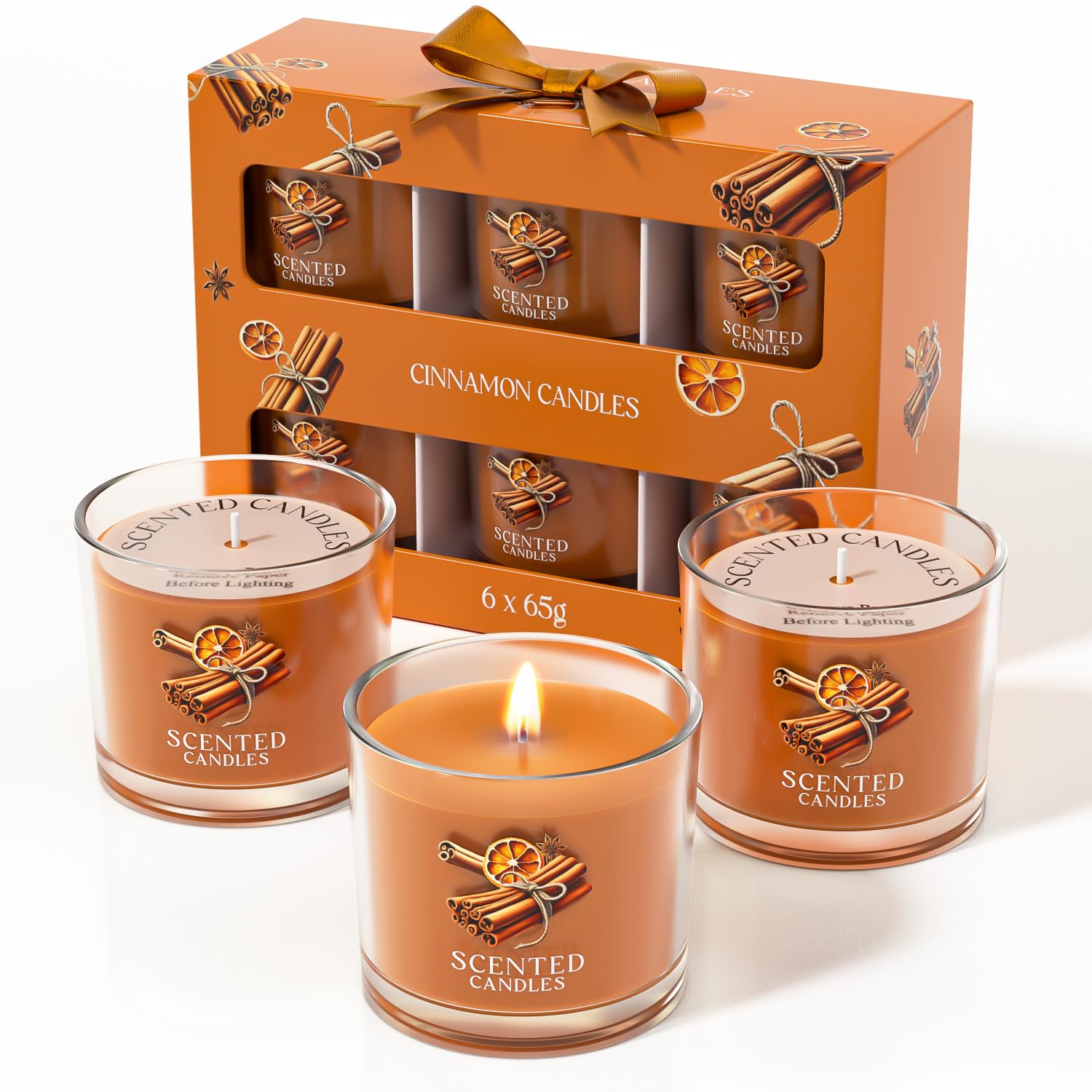 CHILLFLAME Cinnamon Candle, Scented Candles Gifts for Women, Candles Gift Set for Her, 6 Scented Votive Candles, Birthday Gifts for Women/Men (Orange, 14 oz)