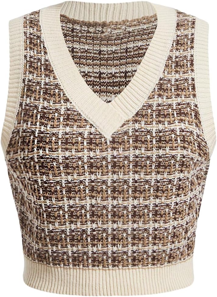 Milumia Women's Plaid Sweater Vest V Neck Sleeveless Knitted Tank Tops